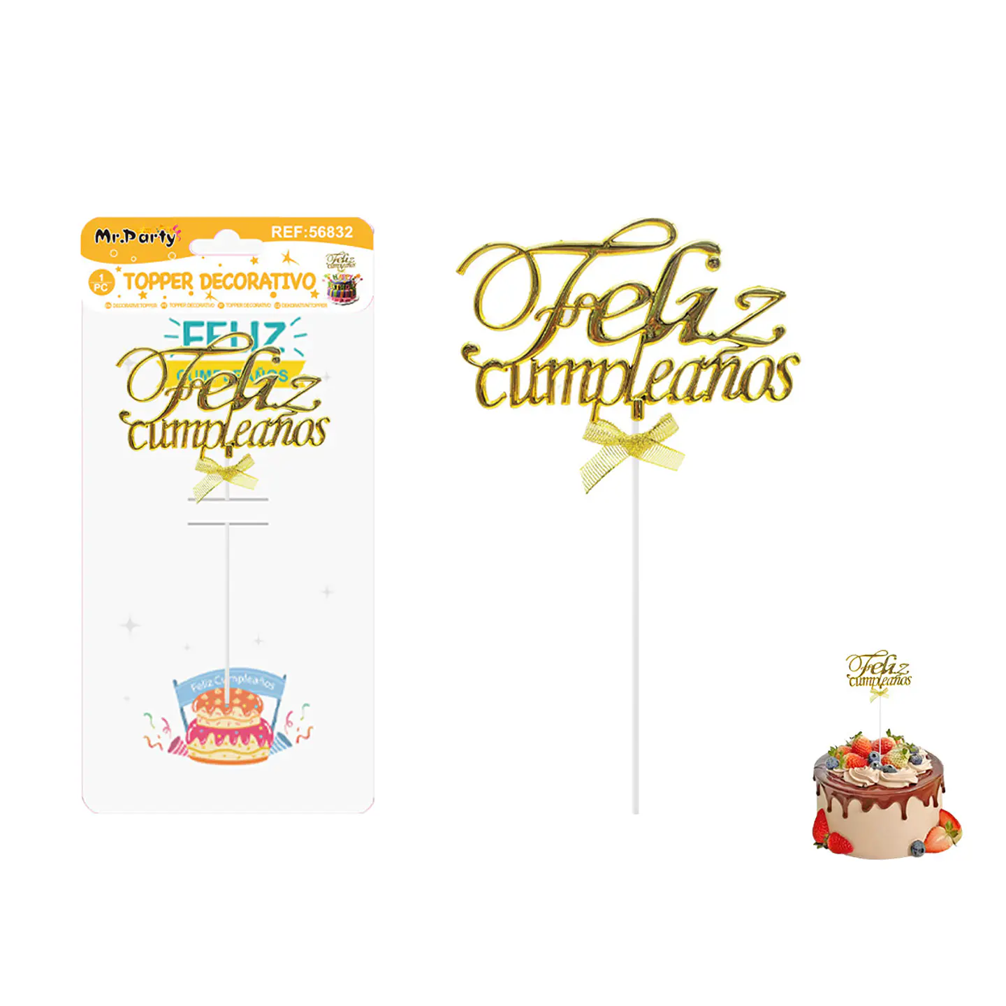 Toppers para pastel Feliz Cumpleaños dorados 1