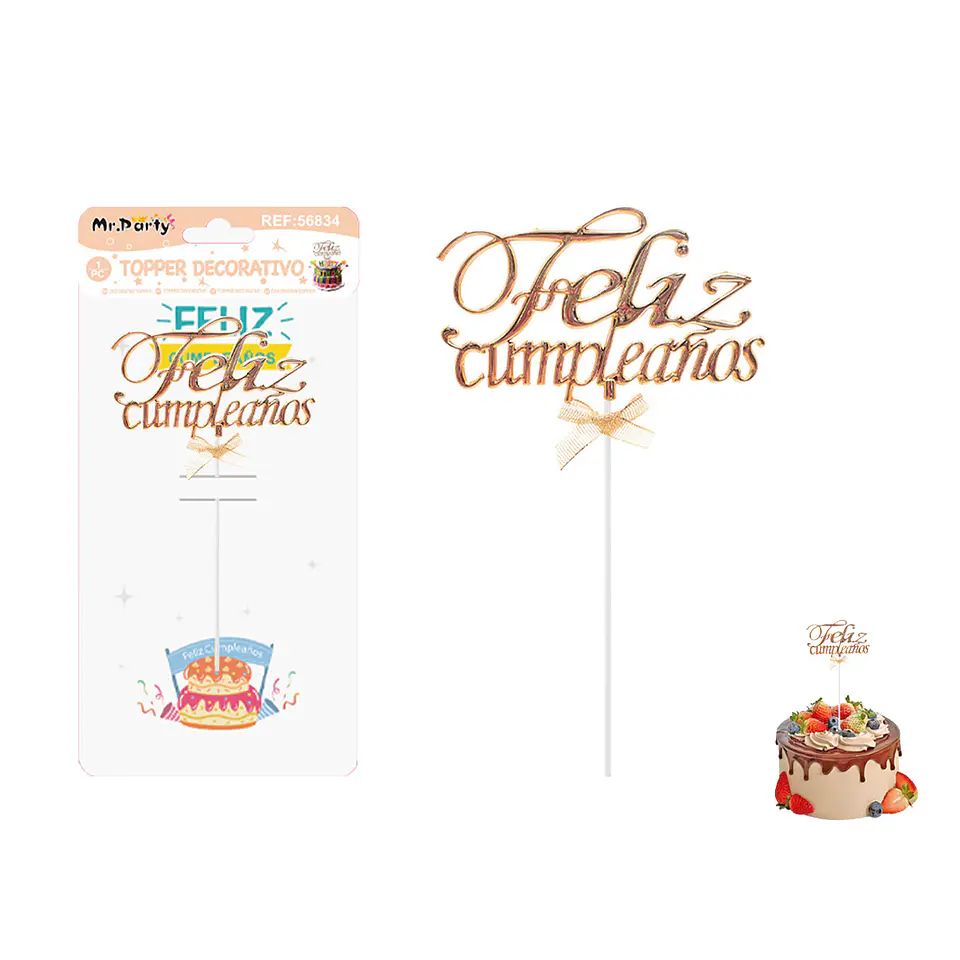 Toppers para pastel Feliz Cumpleaños dorado rosado 1