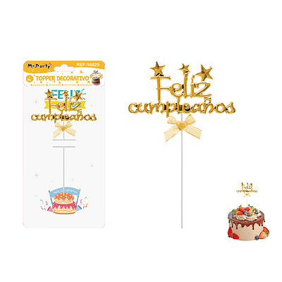 Toppers para pastel Feliz Cumpleaños dorado