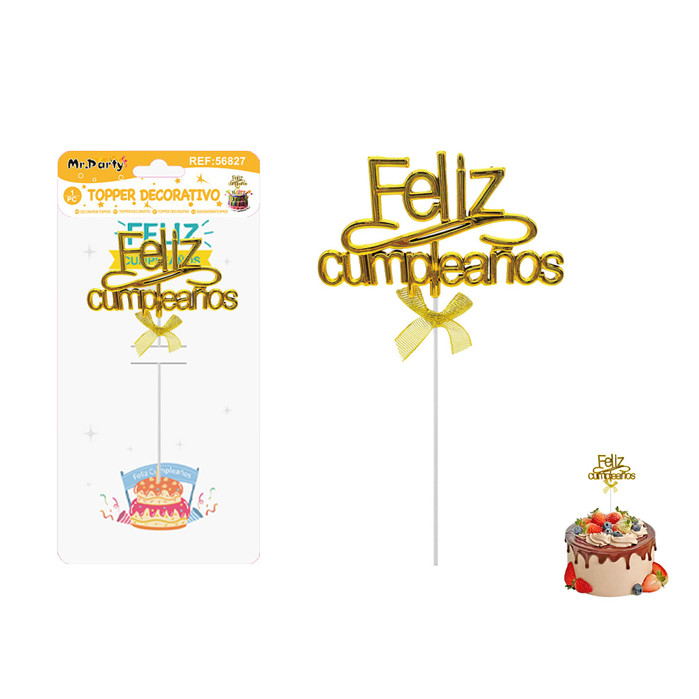 Toppers para pastel Feliz Cumpleaños dorado