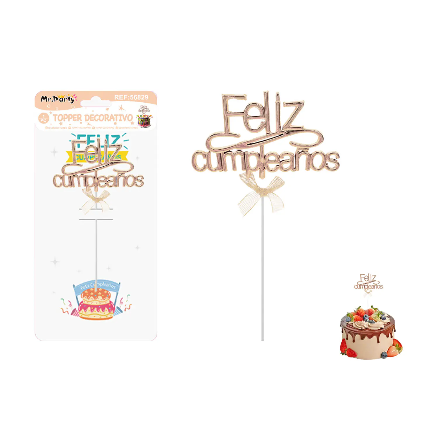 Toppers para pastel Feliz Cumpleaños dorado rosado 1