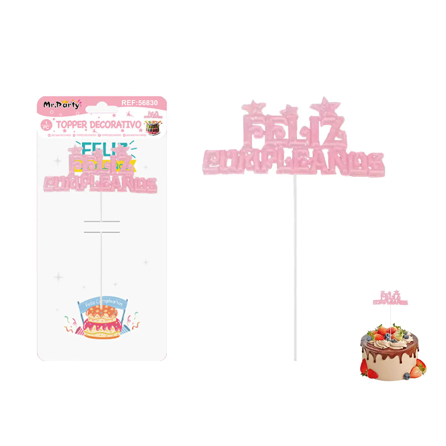 Toppers para pastel Feliz Cumpleaños luminiscentes rosa 1
