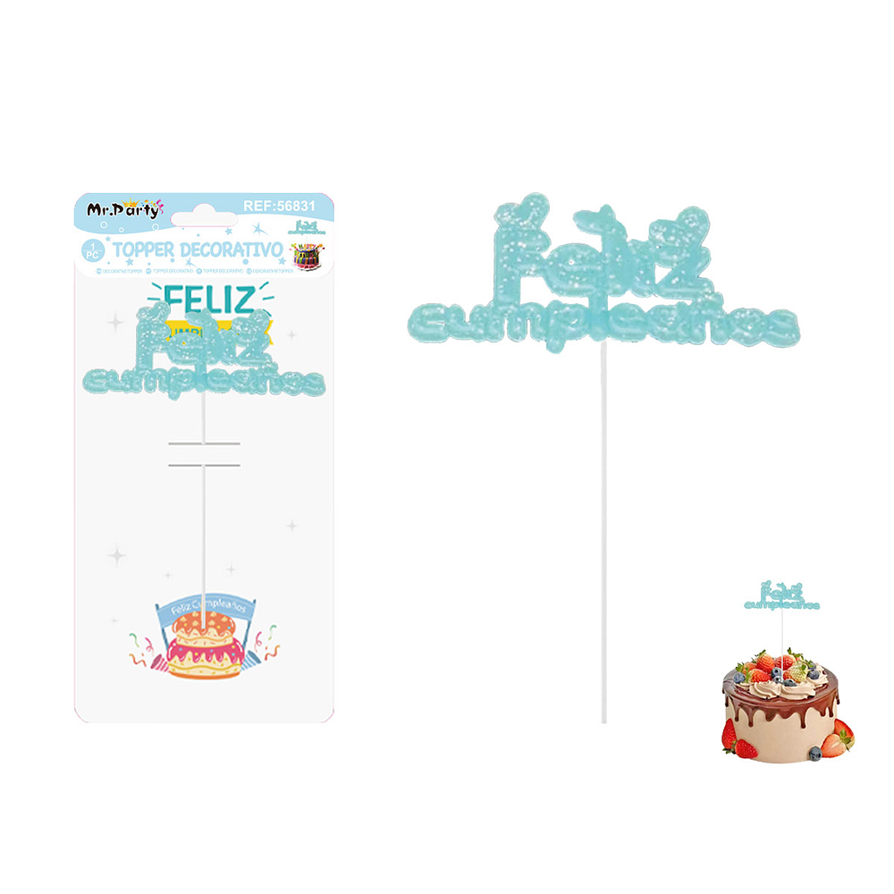 Toppers para pastel Feliz Cumpleaños luminiscentes azul