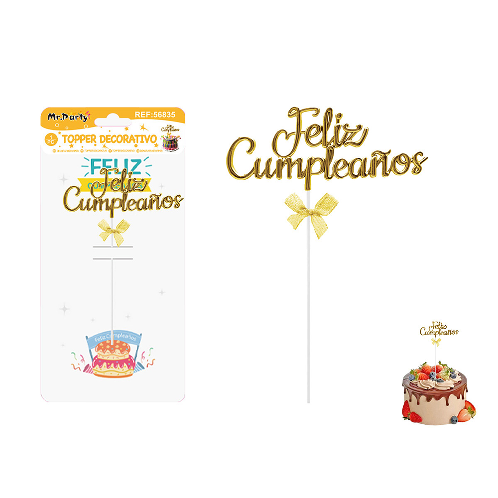 Toppers para pastel Feliz Cumpleaños dorado
