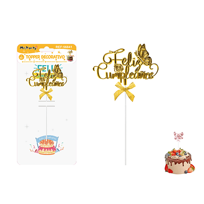 Toppers para pastel Feliz Cumpleaños dorado