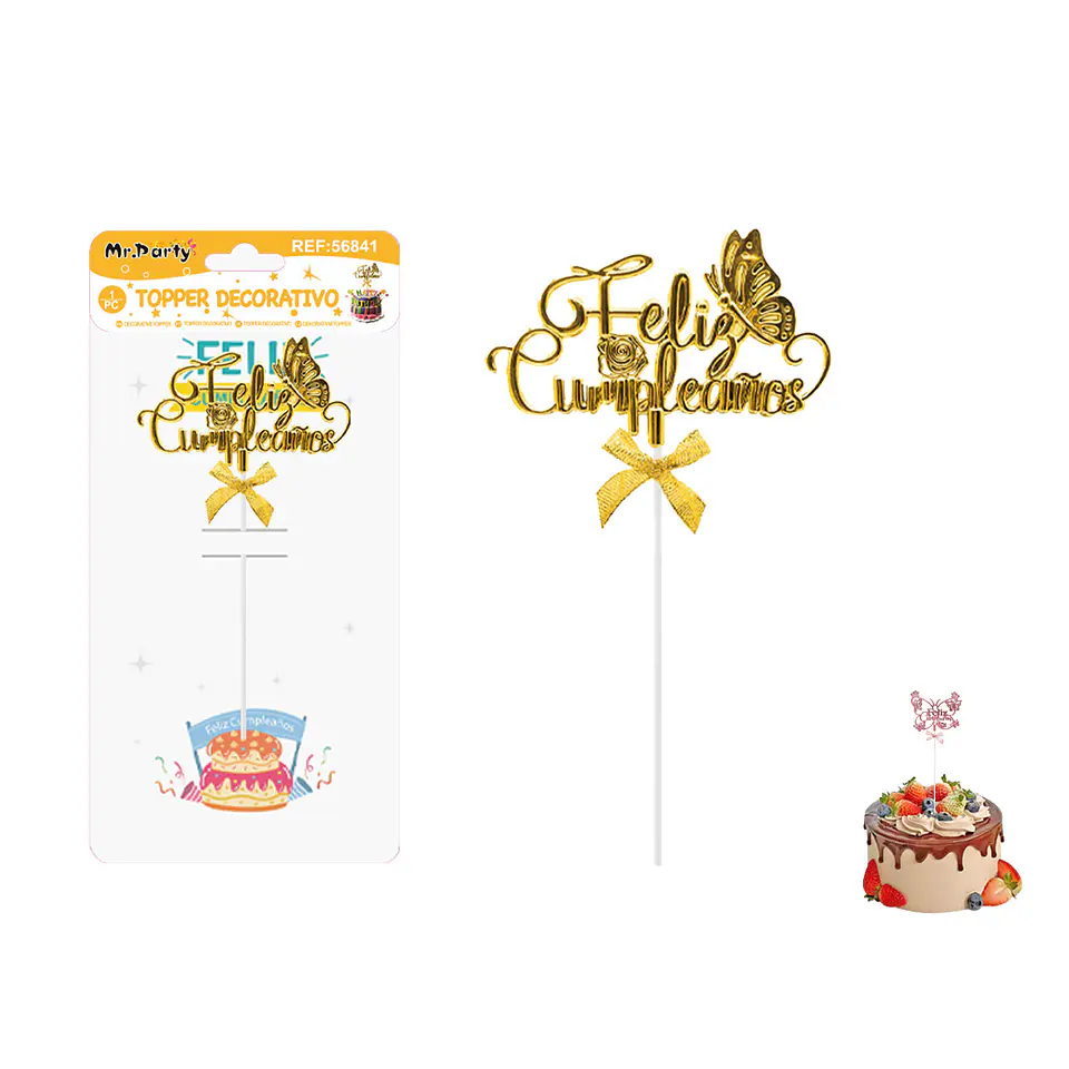 Toppers para pastel Feliz Cumpleaños dorado 1