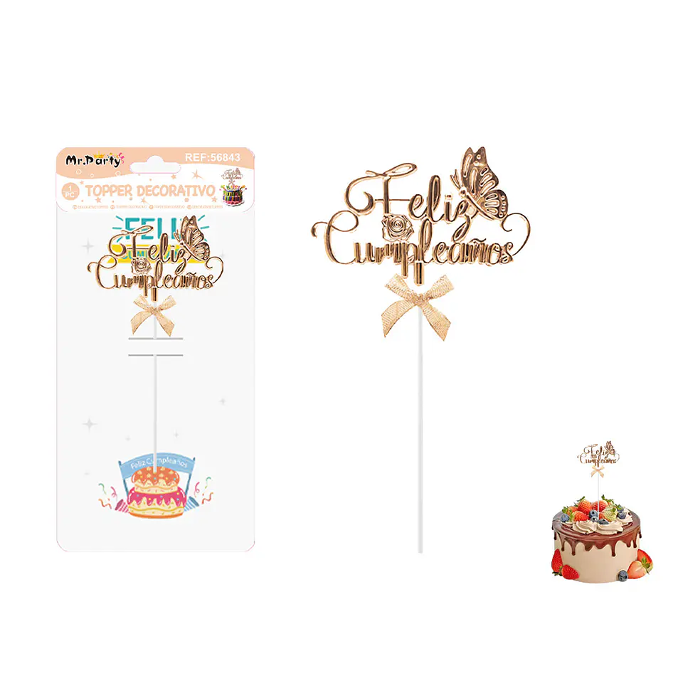 Toppers para pastel Feliz Cumpleaños dorado rosado 1