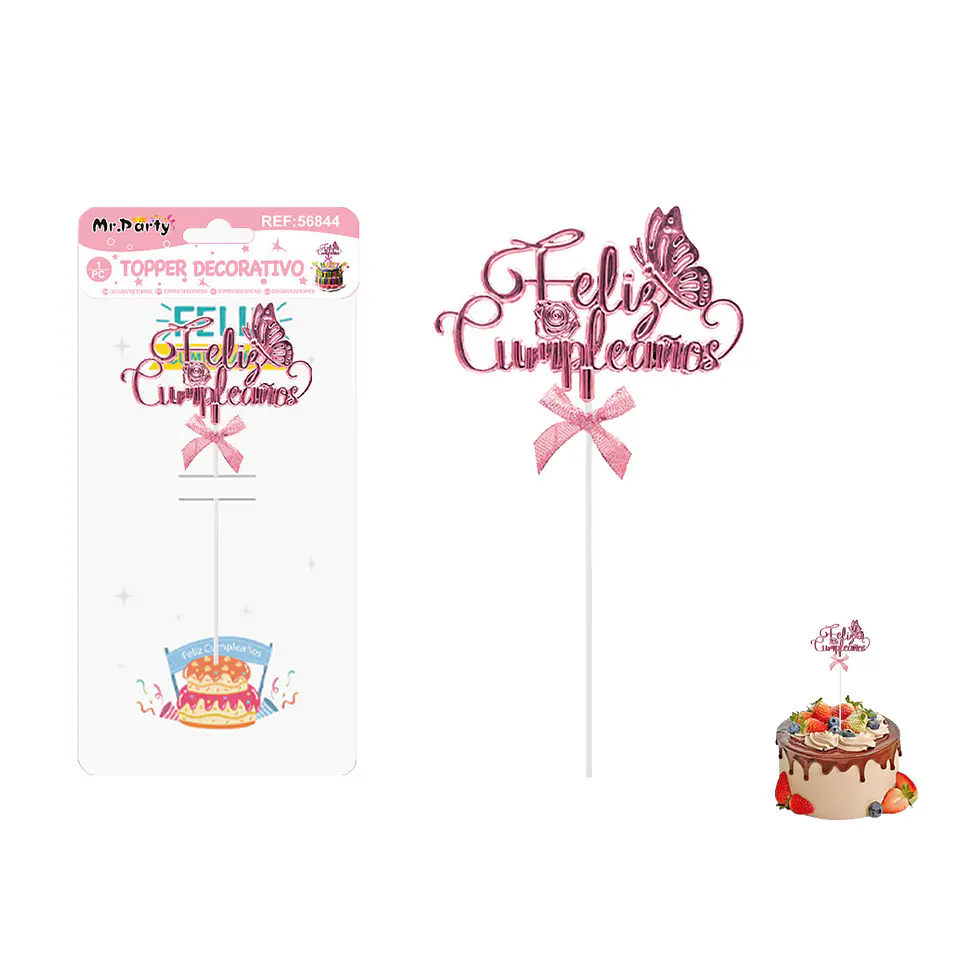 Toppers para pastel Feliz Cumpleaños rosa 1