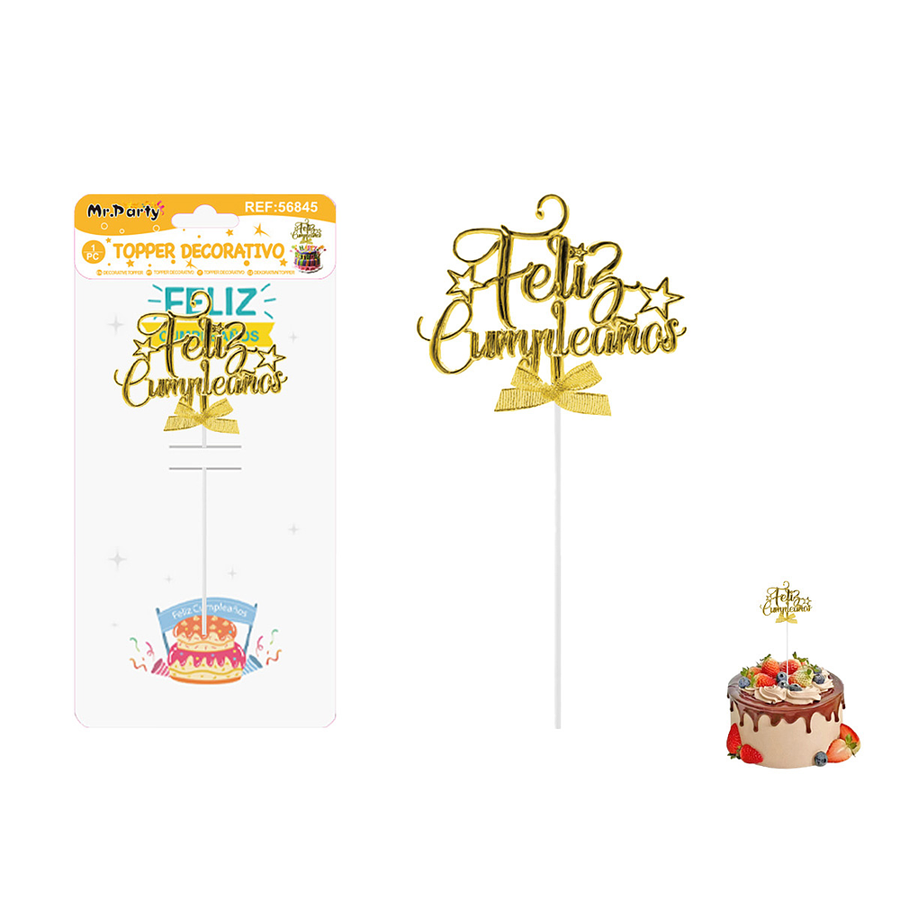 Toppers para pastel Feliz Cumpleaños dorado
