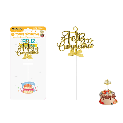 Toppers para pastel Feliz Cumpleaños dorado