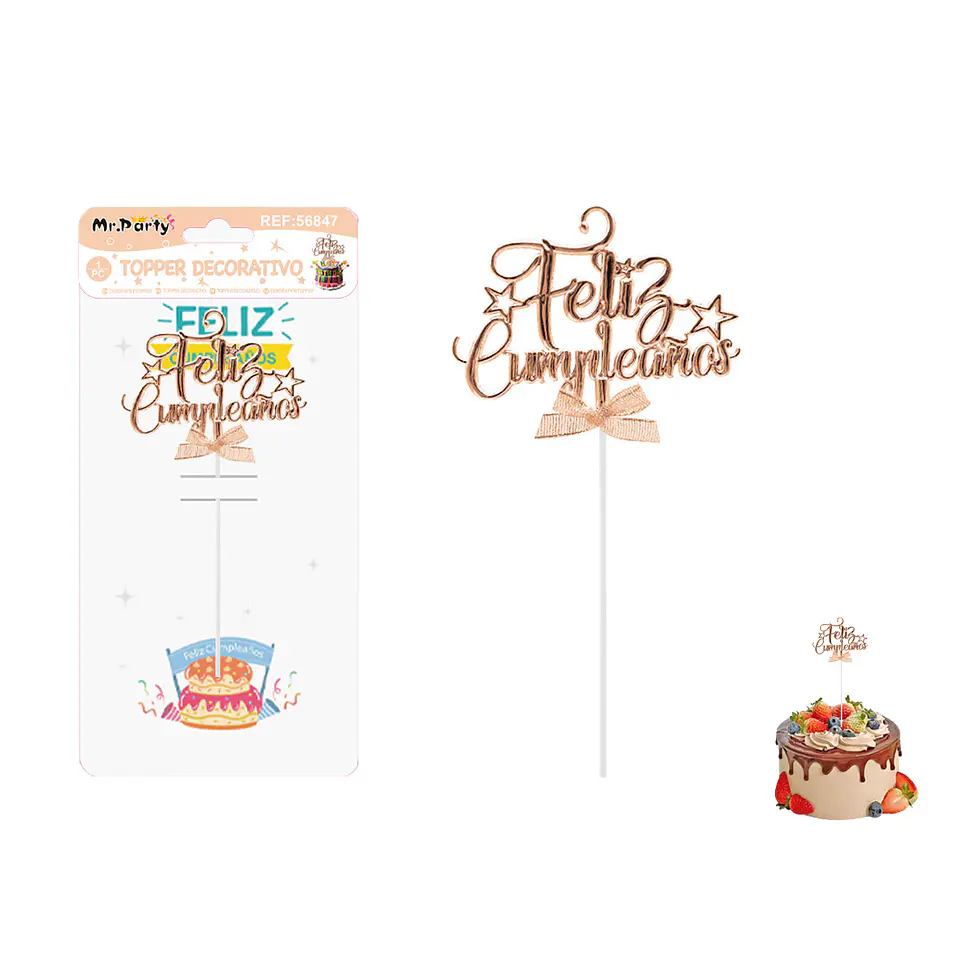 Toppers para pastel Feliz Cumpleaños dorado rosado 1