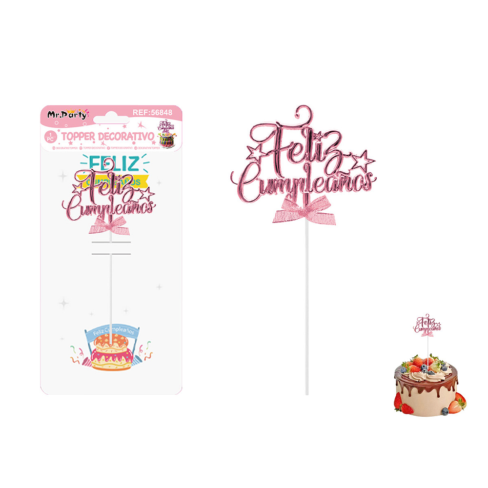 Toppers para pastel Feliz Cumpleaños rosa