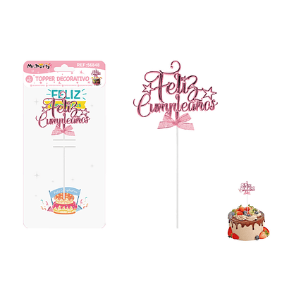Toppers para pastel Feliz Cumpleaños rosa