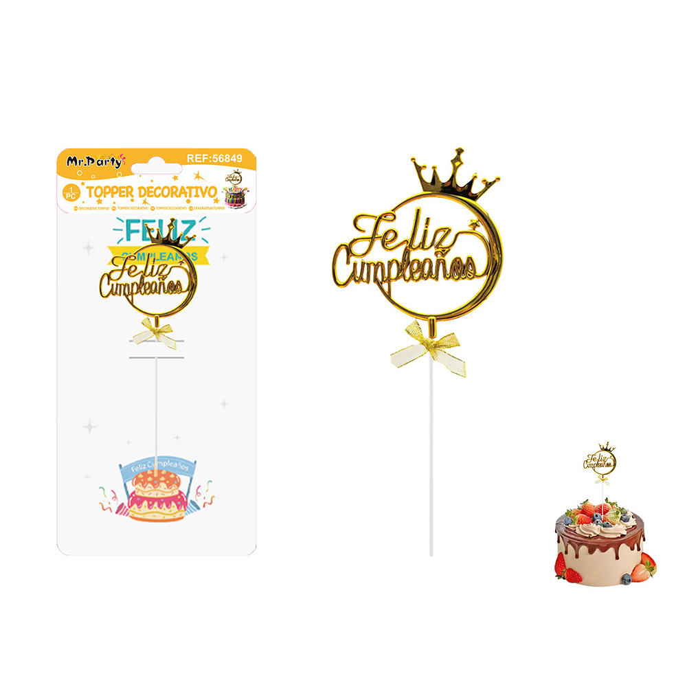 Toppers para pastel Feliz Cumpleaños dorado