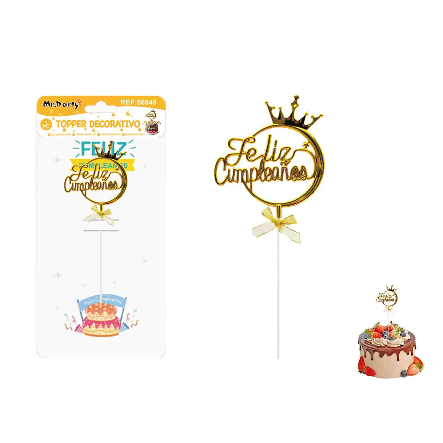 Toppers para pastel Feliz Cumpleaños dorado 1