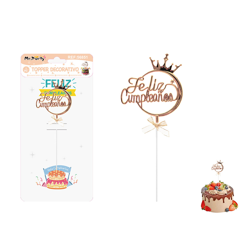 Toppers para pastel Feliz Cumpleaños dorado rosado