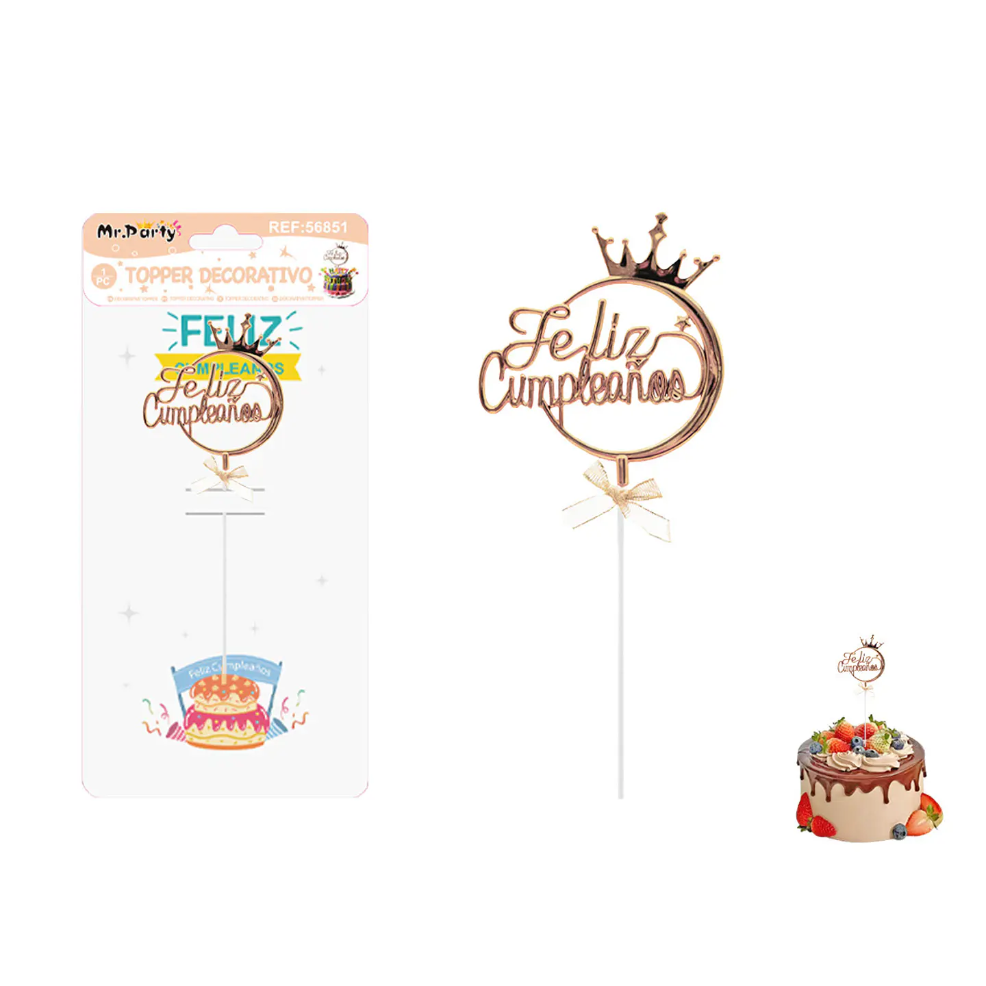 Toppers para pastel Feliz Cumpleaños dorado rosado 1