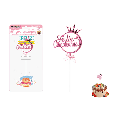 Toppers para pastel Feliz Cumpleaños rosa