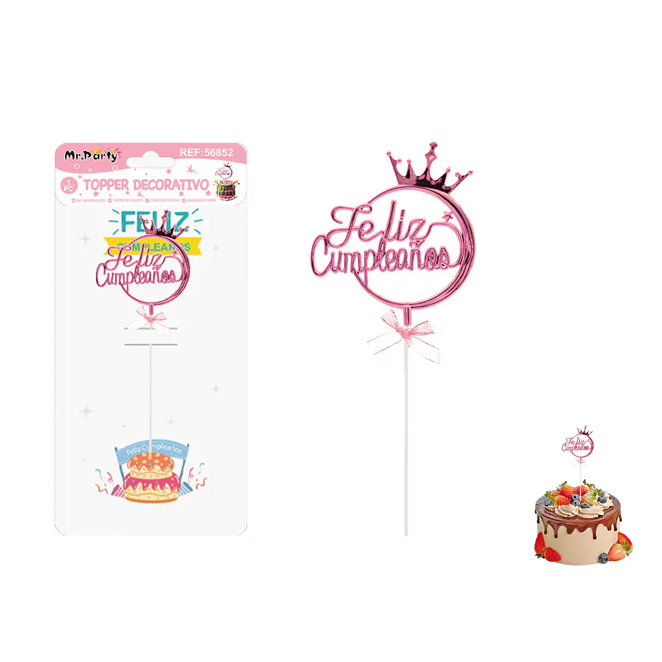 Toppers para pastel Feliz Cumpleaños rosa 1