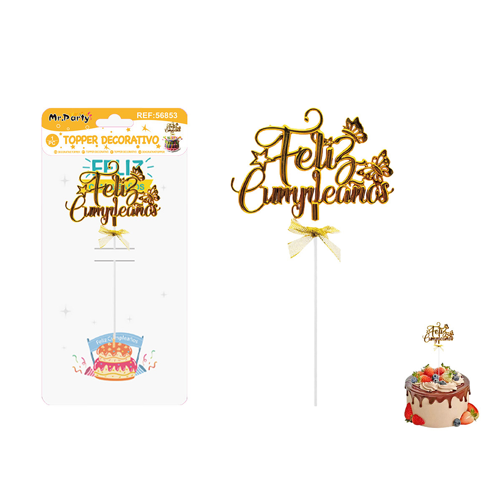 Toppers para pastel Feliz Cumpleaños dorado