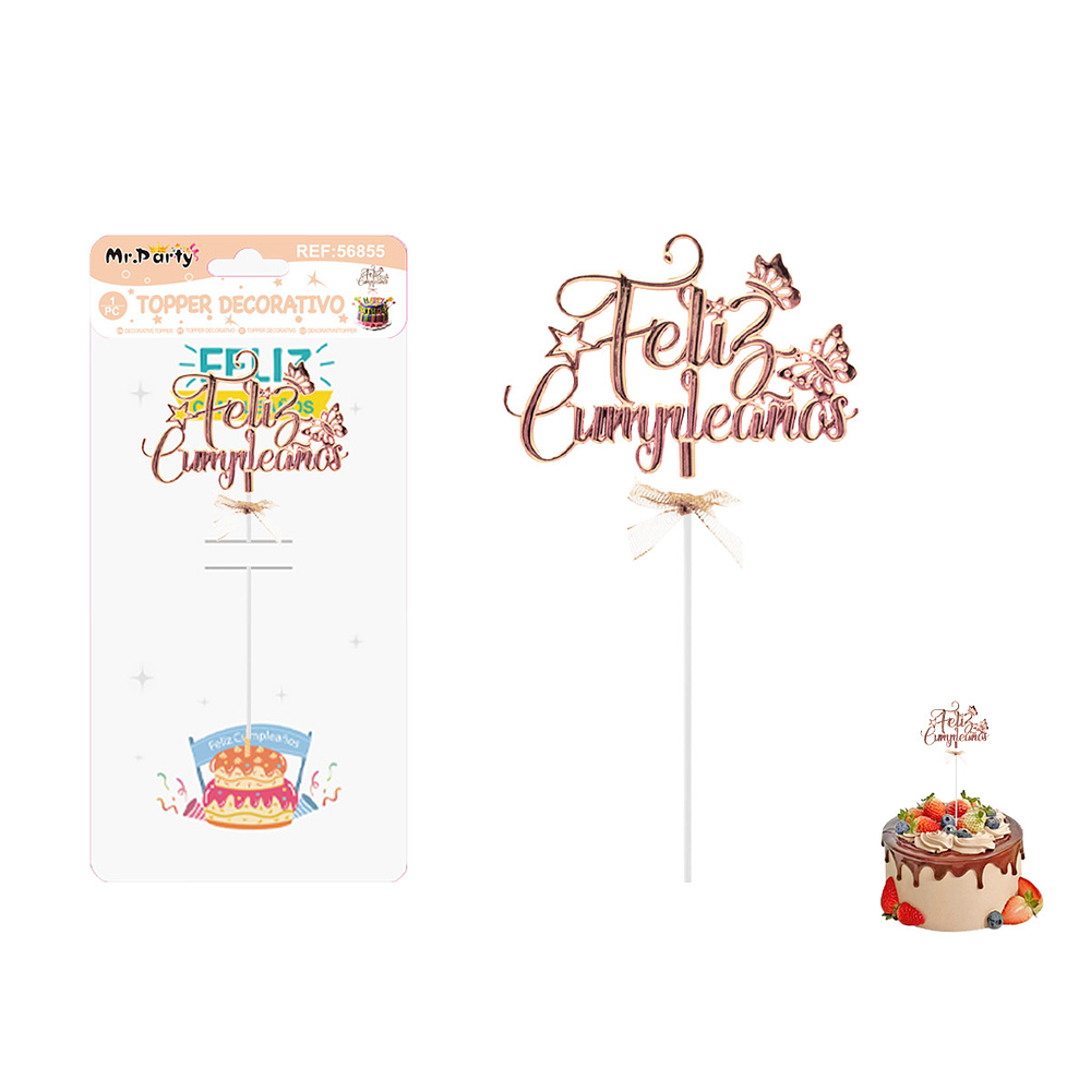 Toppers para pastel Feliz Cumpleaños dorado rosado