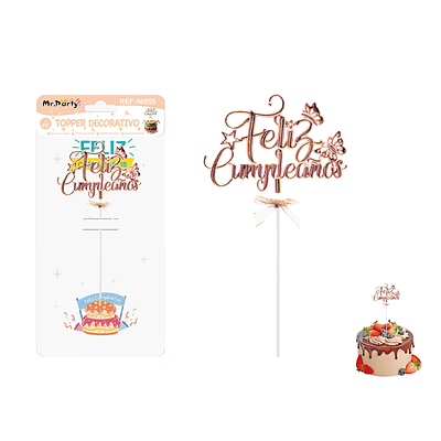 Toppers para pastel Feliz Cumpleaños dorado rosado