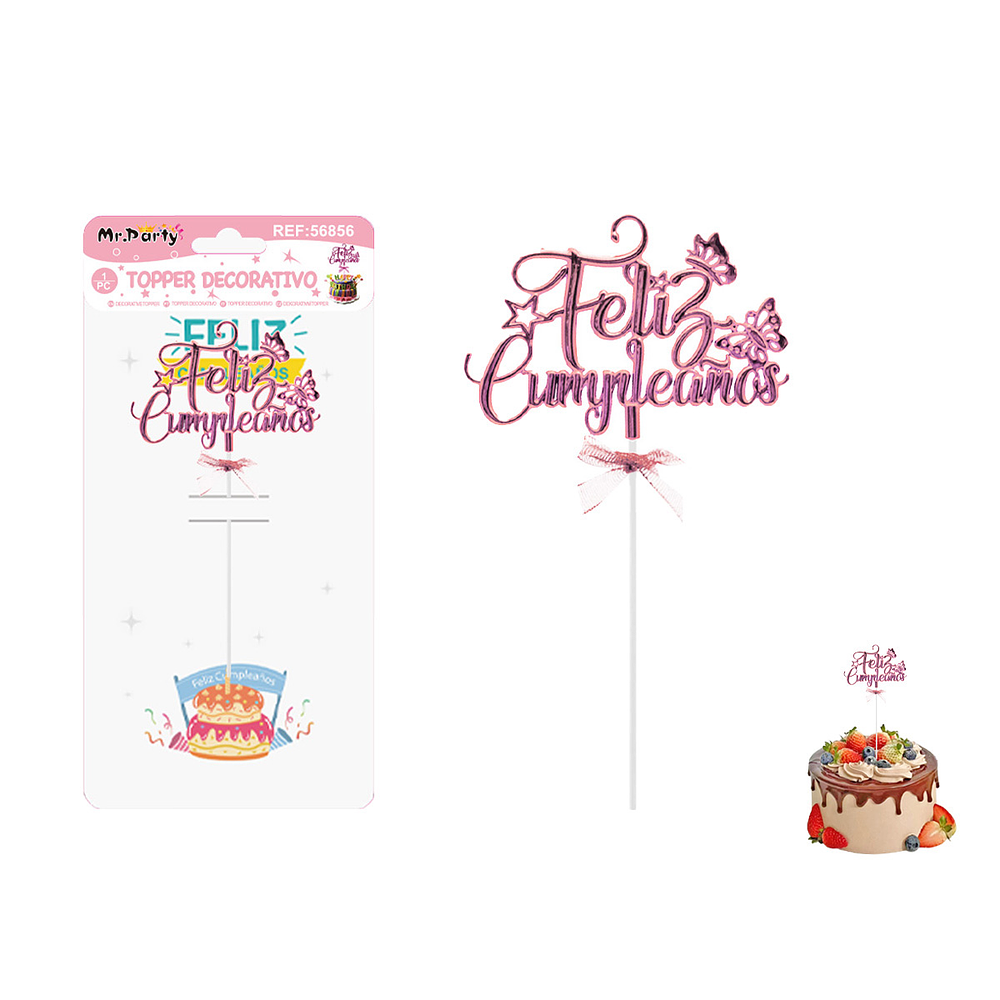Toppers para pastel Feliz Cumpleaños rosa