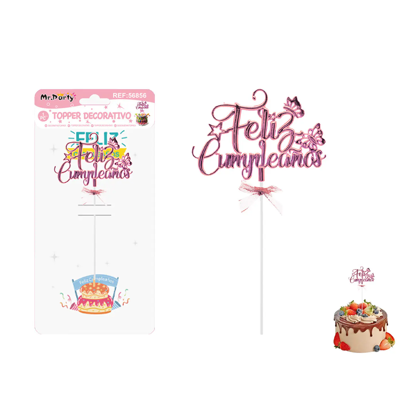 Toppers para pastel Feliz Cumpleaños rosa 1