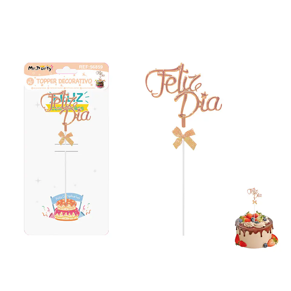 Toppers para pastel Feliz Día dorado rosado 1