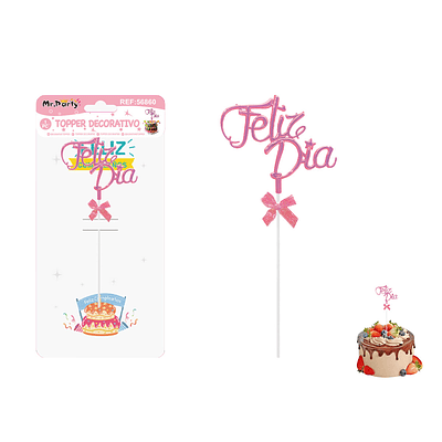 Toppers para pastel Feliz Día rosa