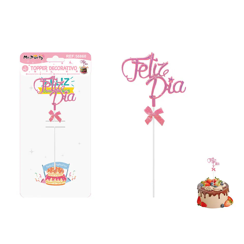 Toppers para pastel Feliz Día rosa 1