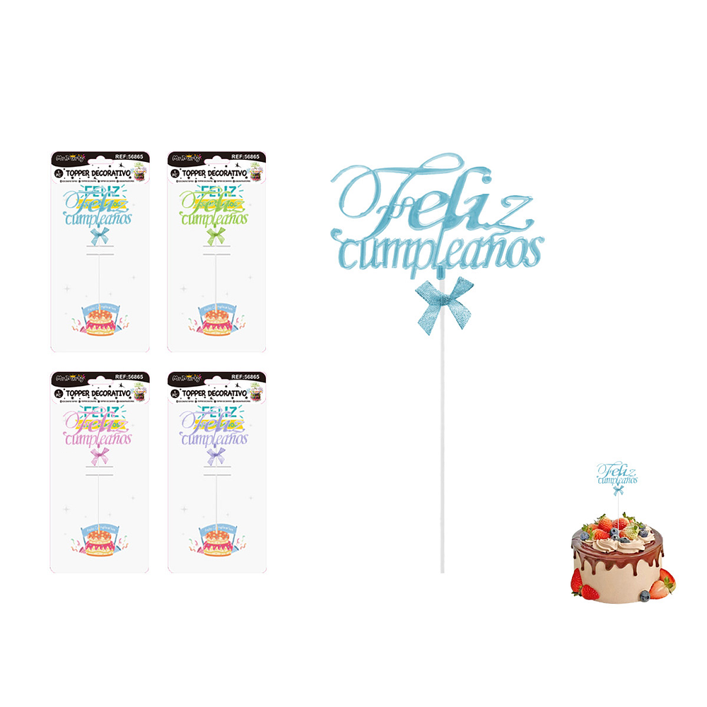 Toppers para pastel Feliz Cumpleaños Color Aleatorio 