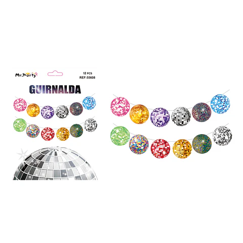Guirnalda decorativa de bolas disco multicolor 12pcs