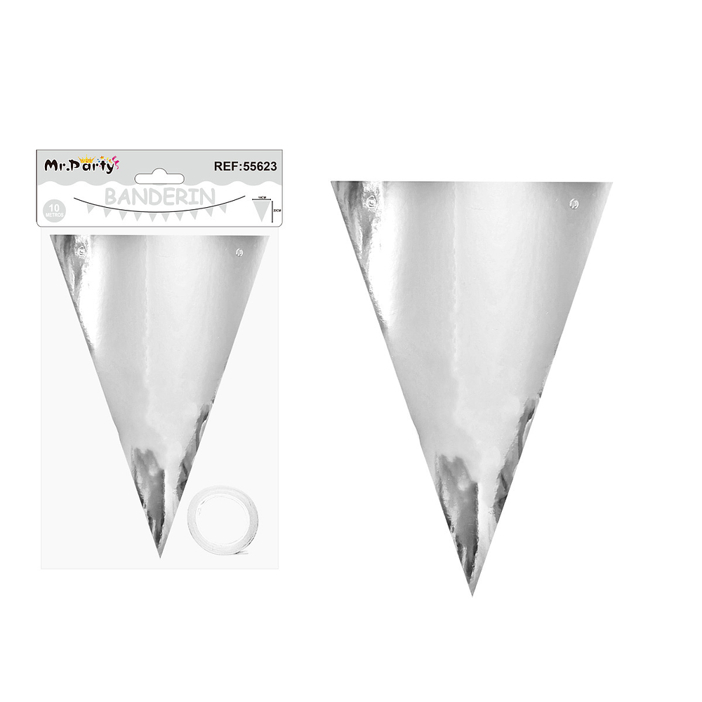 Guirnaldas banderín triángulo plateado brillante 14*20cm 7pcs