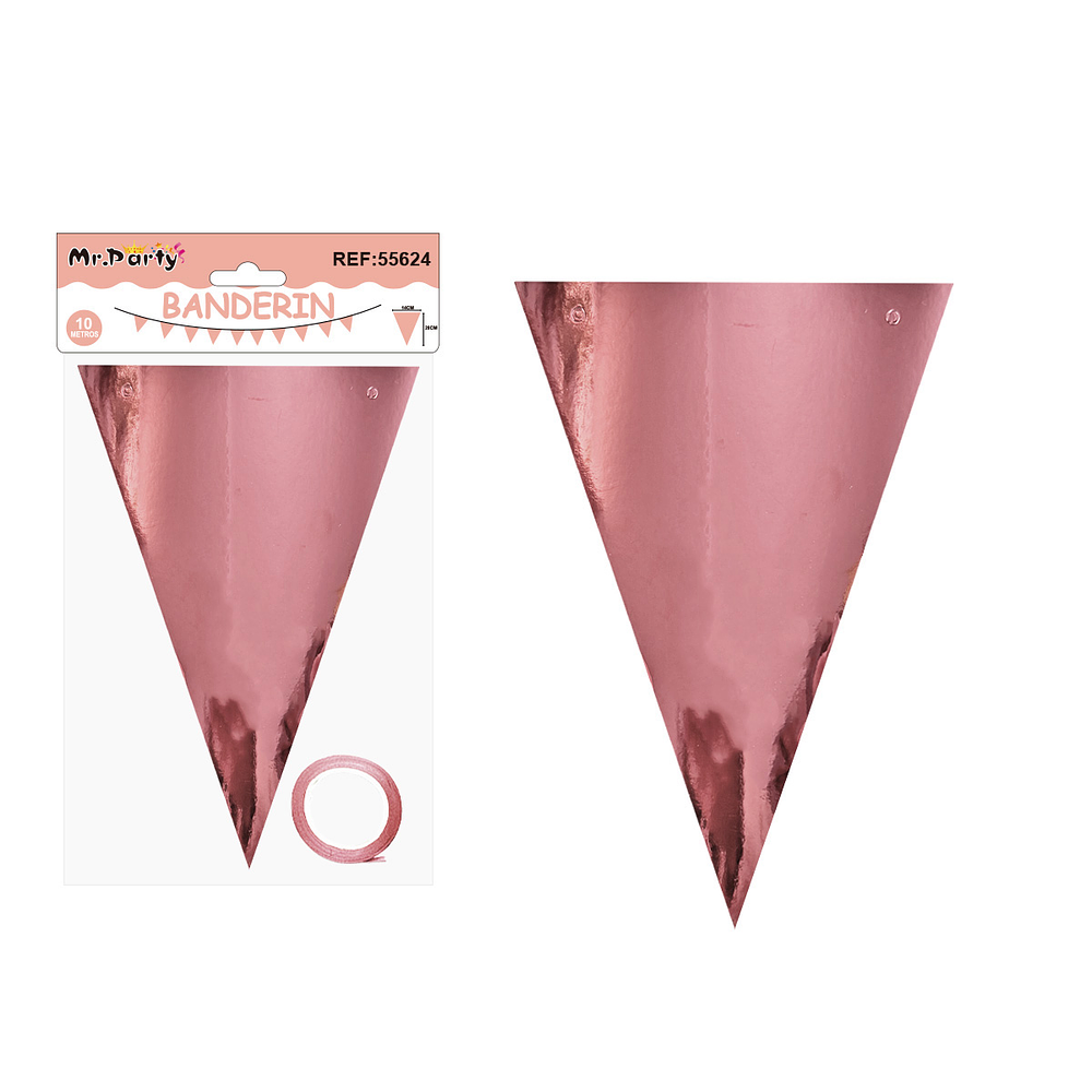 Guirnaldas banderín triángulo rosa dorado brillante 10M
