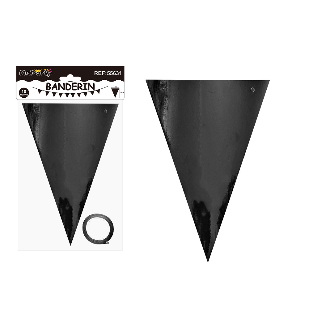 Guirnaldas banderín triángulo negro brillante 14*20cm 7pcs