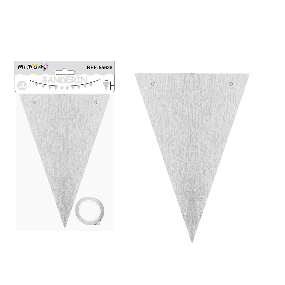 Guirnaldas banderín triángulo plateado 10M