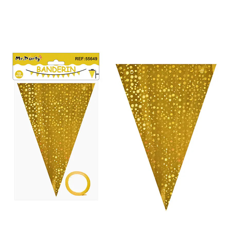 Guirnaldas banderín triángulo dorado estrellas y luna 14*20cm 7pcs 1