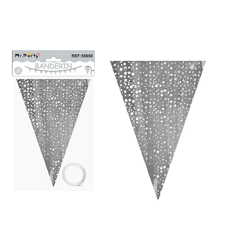 Guirnaldas banderín triángulo plateado estrellas y luna 14*20cm 7pcs