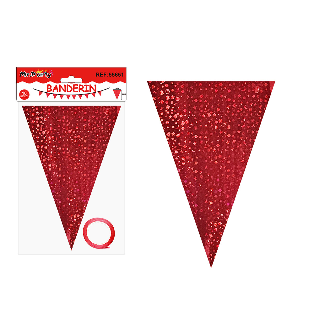 Guirnaldas banderín triángulo rojo estrellas y luna 10M