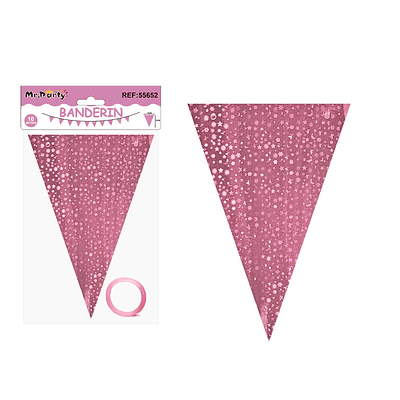 Guirnaldas banderín triángulo rosa estrellas y luna 14*20cm 7pcs