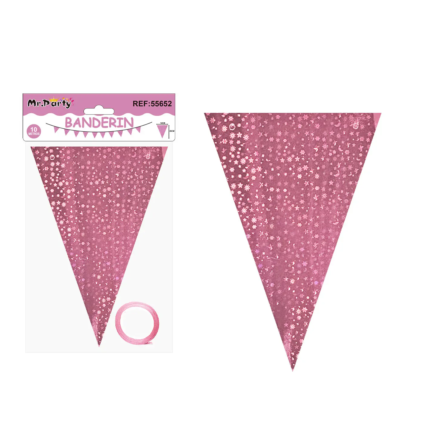 Guirnaldas banderín triángulo rosa estrellas y luna 14*20cm 7pcs 1