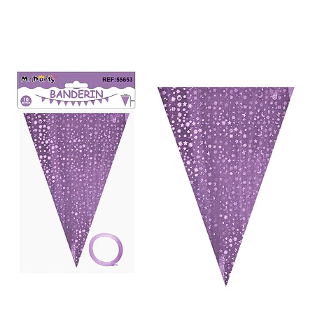 Guirnaldas banderín triángulo lila estrellas y luna 14*20cm 7pcs
