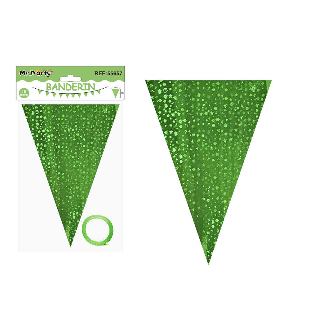 Guirnaldas banderín triángulo verde estrellas y luna 10M