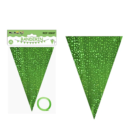 Guirnaldas banderín triángulo verde estrellas y luna 14*20cm 7pcs