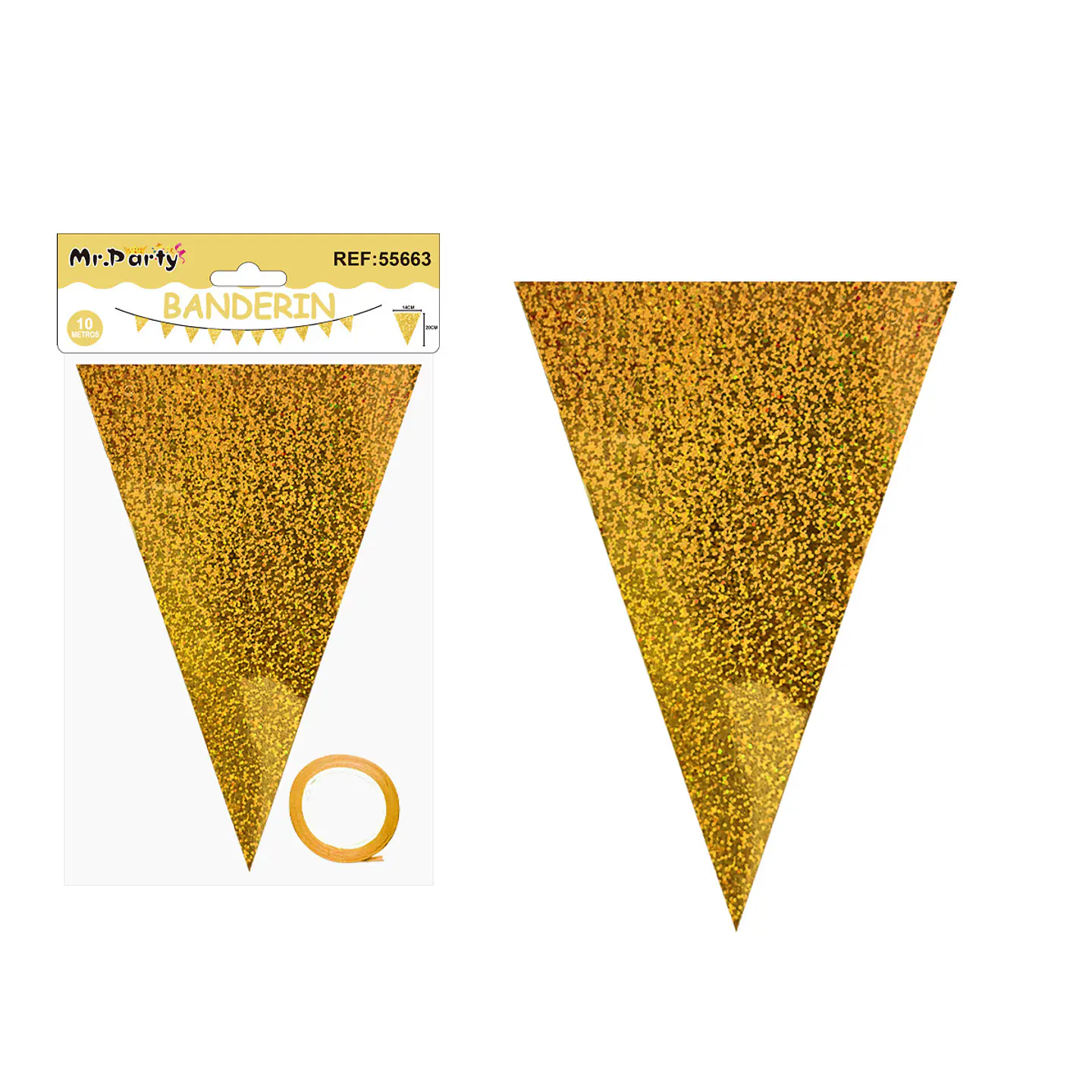 Guirnaldas banderín triángulo láser dorado 14*20cm 7pcs 1