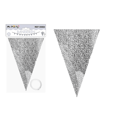 Guirnaldas banderín triángulo láser plateado 14*20cm 7pcs