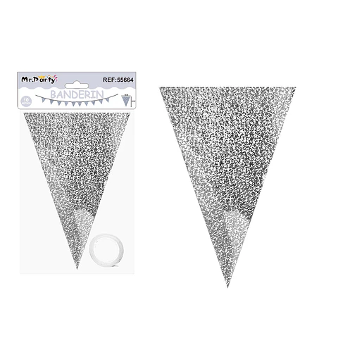 Guirnaldas banderín triángulo láser plateado 14*20cm 7pcs