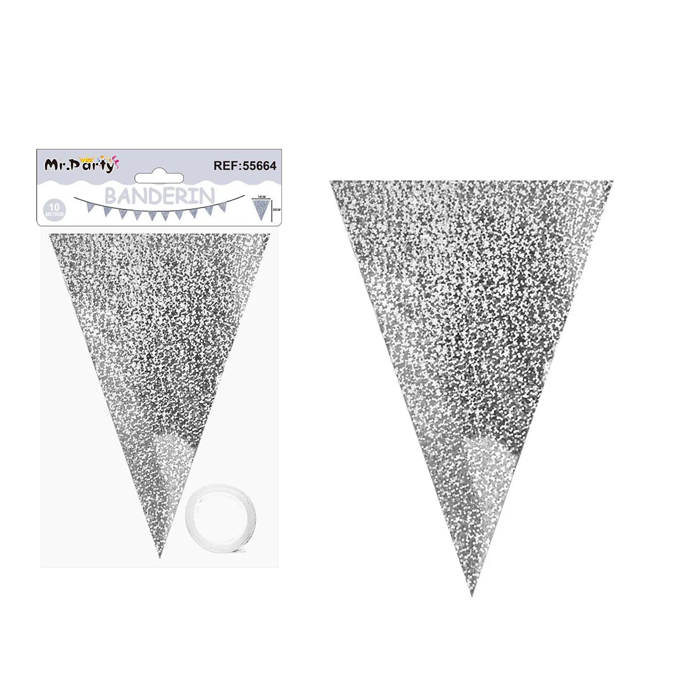 Guirnaldas banderín triángulo láser plateado 14*20cm 7pcs 1