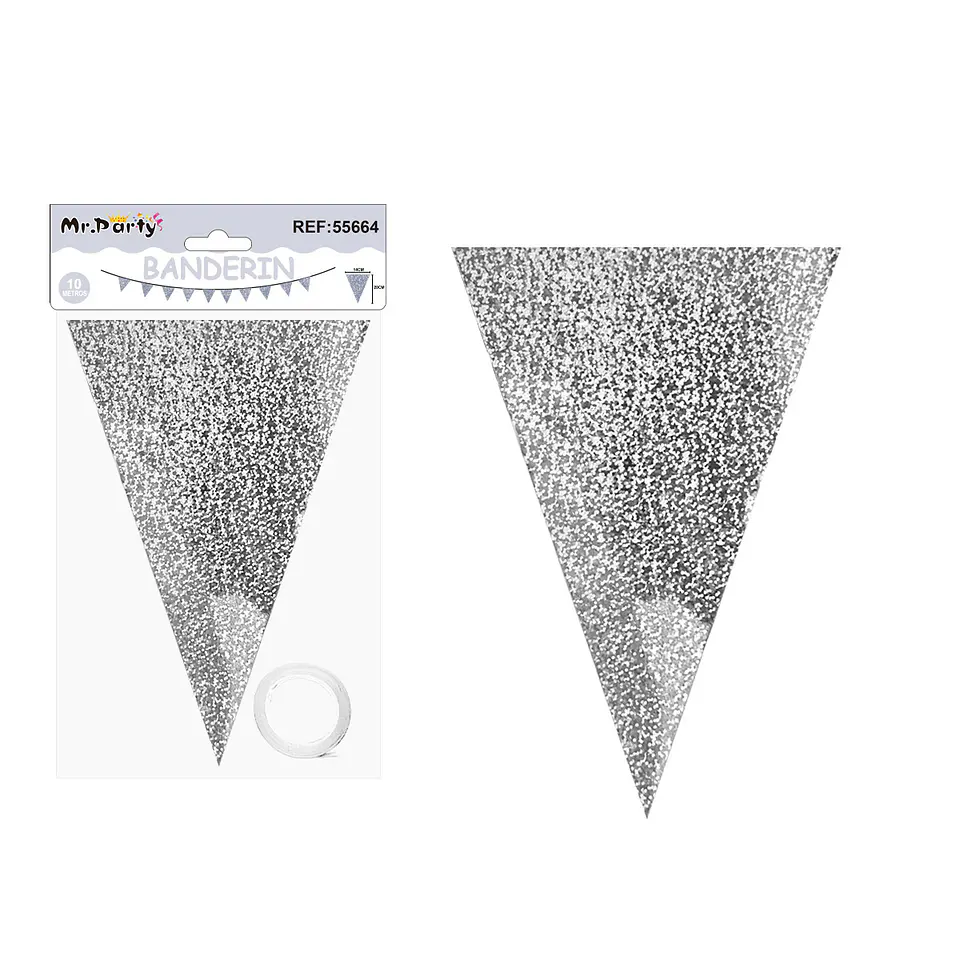 Guirnaldas banderín triángulo láser plateado 14*20cm 7pcs 1